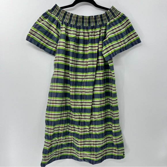 J. Crew Collection 100% silk off the shoulder dress emerald plaid size 6 - Picture 1 of 7